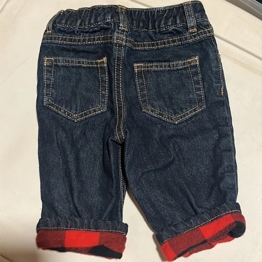 Carter’s buffalo plaid flannel lined‎ jeans size 6 mos